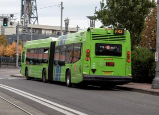 Oregon voters overwhelmingly rejecting hikes to gas tax and vehicle fees TriMet bus in Portland, Oregon