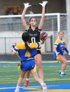 Tualatin's Hannah Wachter goes to block a pass during a Timberwolves win early in the season. 