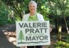 Why I Am Running for Mayor: A Letter to Tualatin Valerie Pratt holding "Valerie Pratt for Mayor" sign.