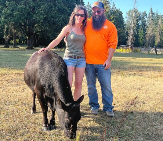 ‘Like nothing I have experienced’: Lightning Strike kills 10 cows at local Farm Jensen Mini Farm owners, Jeff and Lory Jensen, posed with their cow Vader on July 15, less than a month after a lightning strike killed ten of their cows.