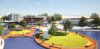$740K Metro Grant Boosts Final Phase of Downtown Tualatin Revitalization A color rendering shows a University of Oregon student's so-called lily-pad concept for redeveloping downtown Tualatin's Lake at the Commons. The idea would be to build green-space pads that would both enliven the lake and better coordinate its surroundings. Hundreds of students in UO’s Sustainable City Year Program contributed countless ideas for the revitalization of Tualatin's urban core.