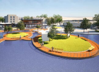 $740K Metro Grant Boosts Final Phase of Downtown Tualatin Revitalization A color rendering shows a University of Oregon student's so-called lily-pad concept for redeveloping downtown Tualatin's Lake at the Commons. The idea would be to build green-space pads that would both enliven the lake and better coordinate its surroundings. Hundreds of students in UO’s Sustainable City Year Program contributed countless ideas for the revitalization of Tualatin's urban core.