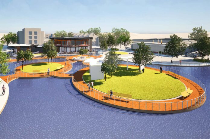 A color rendering shows a University of Oregon student's so-called lily-pad concept for redeveloping downtown Tualatin's Lake at the Commons. The idea would be to build green-space pads that would both enliven the lake and better coordinate its surroundings. Hundreds of students in UO’s Sustainable City Year Program contributed countless ideas for the revitalization of Tualatin's urban core.