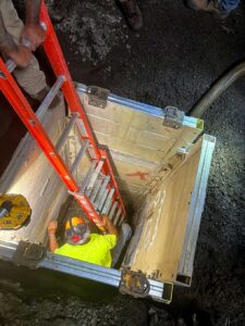 After draining water from the 3,000-foot-long segment of transmission line, Tualatin Public Works Department staff were able to weld a steel cap on top of the faulty air relief valve.