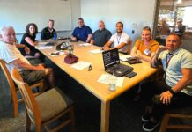 Tualatin E-Bike Safety Coalition Hopes to Curb Accidents by Educating E-Safety Coalition members, from left to right: Danny O’Neal, Beth Dittman, TTSD School Resource Officer Brian Miller, Tualatin Police Captain Eric French, Tualatin Patrol Sergeant James Wall, TTSD Safe Routes Coordinator Dan Keller, Injury Prevention Program Supervisor at Randall Children’s Hospital Amber Kroeker and TTSD School Resource Officer Daniel Hernandez.