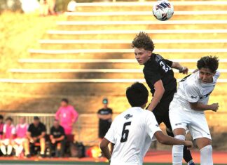 Veteran boys soccer team looks to rebound this year Rowan Hampson leaps for a header in Tualatin’s scoreless tie against Mountainside to open the season.