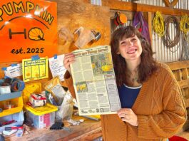 It All Started With A Seed… Martin holds up a copy of the Tualatin Life article that inspired her to participate in the West Coast Giant Pumpkin Regatta on Sept. 24, 2026.