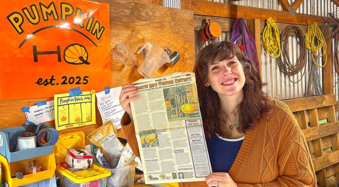 It All Started With A Seed… Martin holds up a copy of the Tualatin Life article that inspired her to participate in the West Coast Giant Pumpkin Regatta on Sept. 24, 2026.