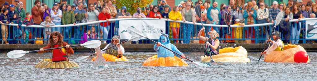 Regatta run participants in their giant pumpkins