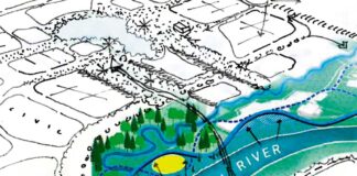 New Riverfront Park and Downtown Revitalization Align in Tualatin A graphic drawn up by Berger Partnership depicts the Riverfront Park project and the Down Revitalization project bleeding into each other as the projects combine forces for a new community engagement phase starting in October.